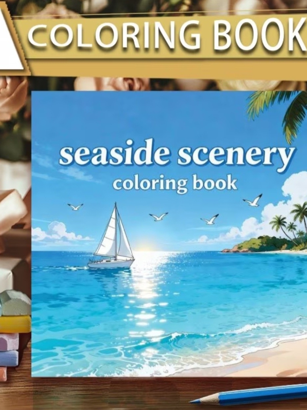 Seaside Scenery Coloring Book - Blue